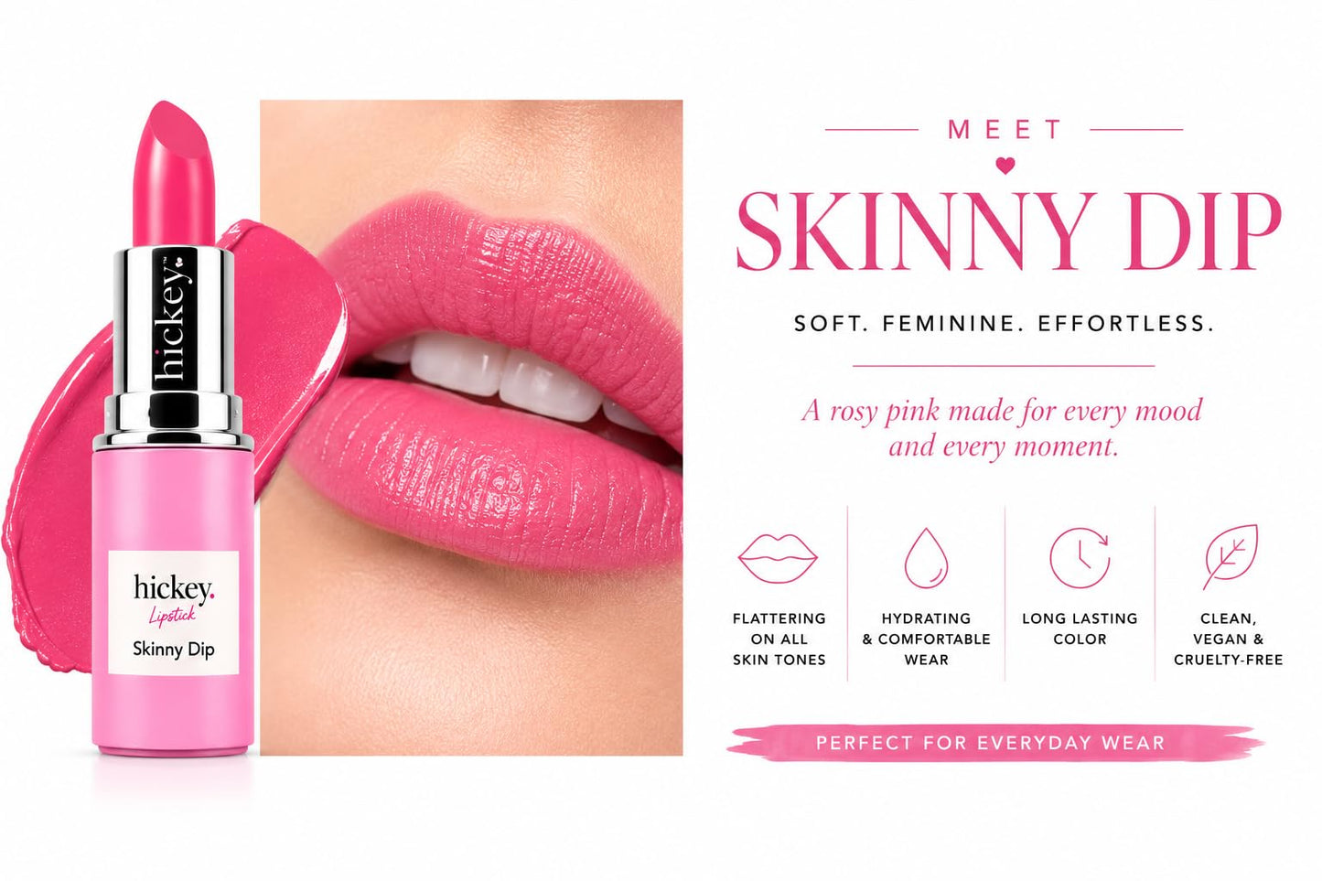 Hickey Lipstick Fashion Week Collection, 5 Piece Refill Set (Mile High, Birthday Suit, Walk of Shame, Beach Babe, Skinny Dip), Long Lasting Hydrating
