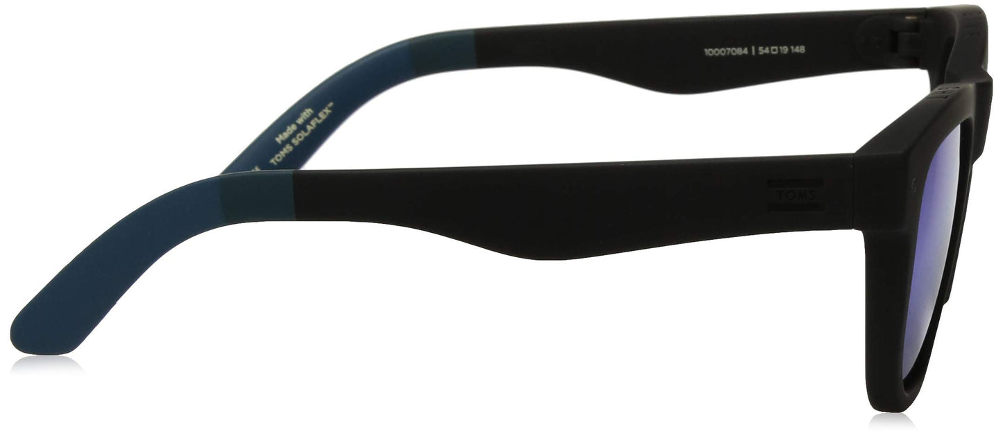 TOMS Traveler Unisex Dalston Square Sunglasses In Matte Black with A Blue Mirror Lens, 10007084, 54 mm