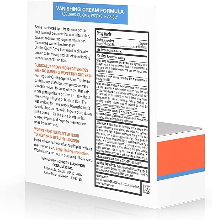 Neutrogena On-The-Spot Acne Treatment Vanishing Cream Formula 0.75 oz (Pack of 5)