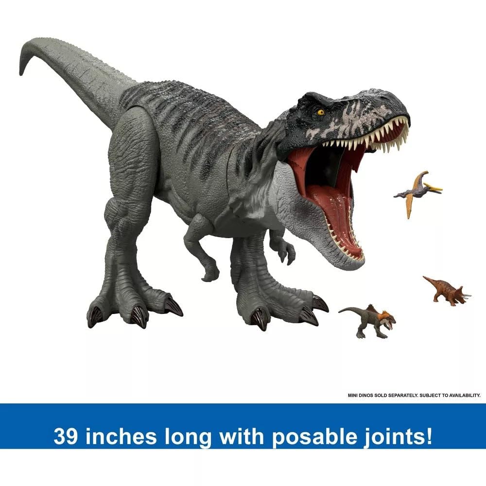 Mattel Jurassic World Rebirth Super Colossal Tyrannosaurus Rex Action Figure, T-Rex Dinosaur Toy Swallows Minis, Movie-Accurate Posable