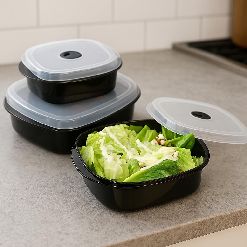 Reston Lloyd Nesting Microwave Containers, Set of 3, Adjustable Steam Vents, Airtight, Meal Prep, Durable BPA-Free Plastic- Freezer & Dishwasher…