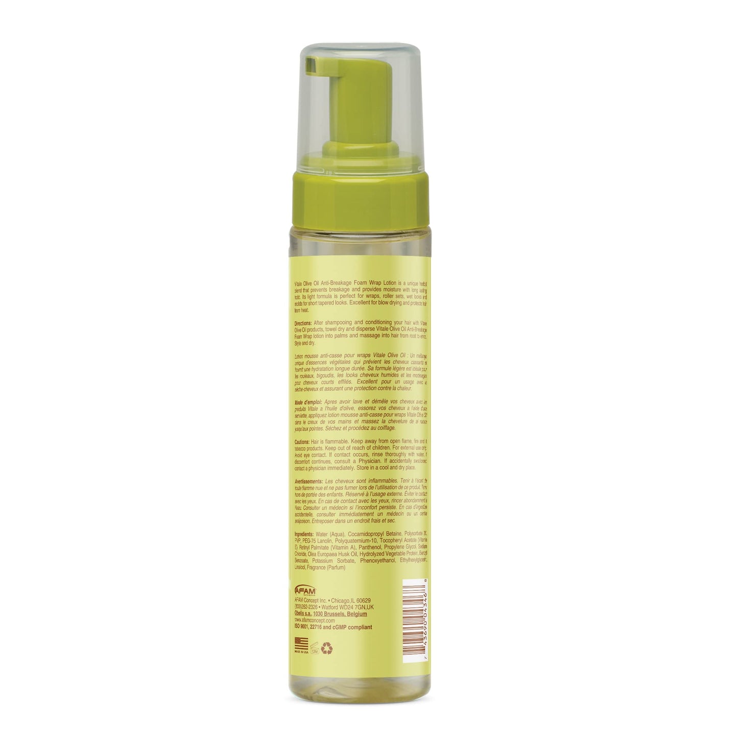 VITALE Olive Oil Foam Wrap Hair Lotion, 8 fl oz - Flake-Free Anti-Breakage Styling - for Men & Women - Safe for Color Treated Scalp - Moisturize