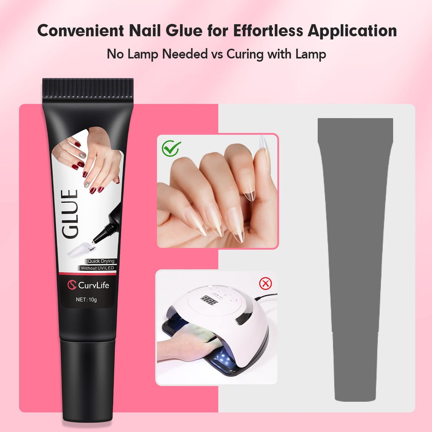 Curvlife Newly Upgraded Quick Drying 10g Semi Solid Nail Glue with 10ml Remover for Press On Nails Tips No Need for UV Lamp Long Lasting Fake Acrylic Beauty and Personal Care CurvLife