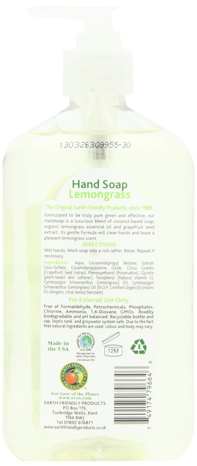 EARTH FRIENDLY SOAP HAND LIQ LEMONGRASS, 17 OZ