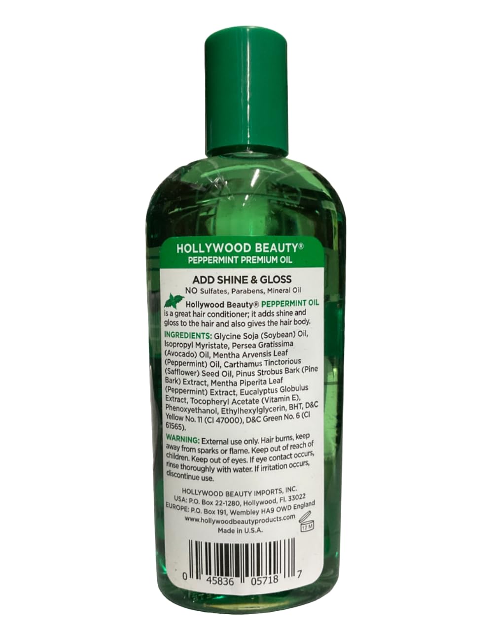 Hollywood Beauty Peppermint Hair Oil, 8oz Bottle, Conditions both hair and skin, Natural Treatment that Dries Itchy Scalps & Moisturizes Hair & Skin