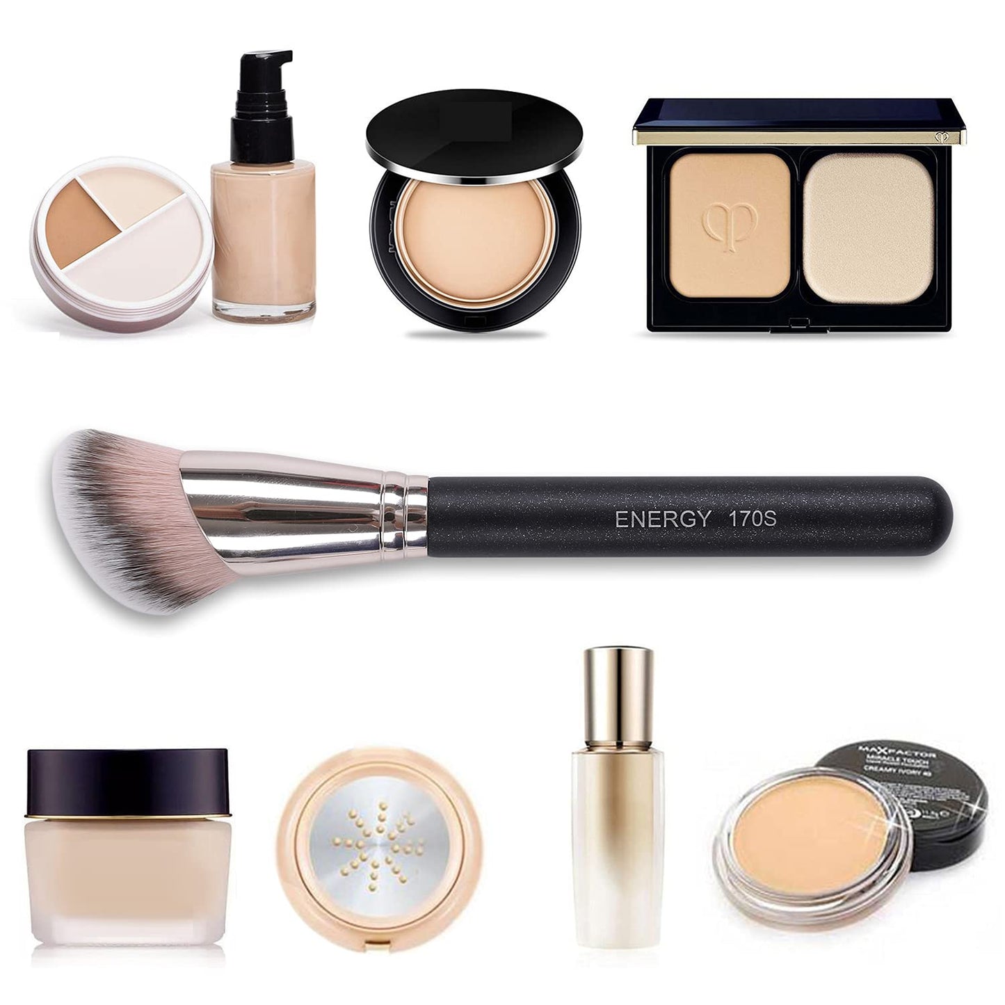 ENERGY Angled Foundation Brush - Flawless Blending Contour Brush for Liquid, Cream & Powder - Dense Soft Bristles, Professional Makeup Brush for Face