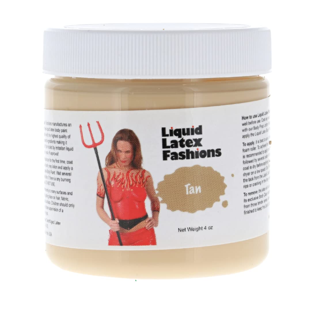 Tan 4 Oz - Liquid Latex Body Paint, Ammonia Free No Odor, Easy On and Off, Cosplay Makeup, Creates Professional Monster, Zombie Arts