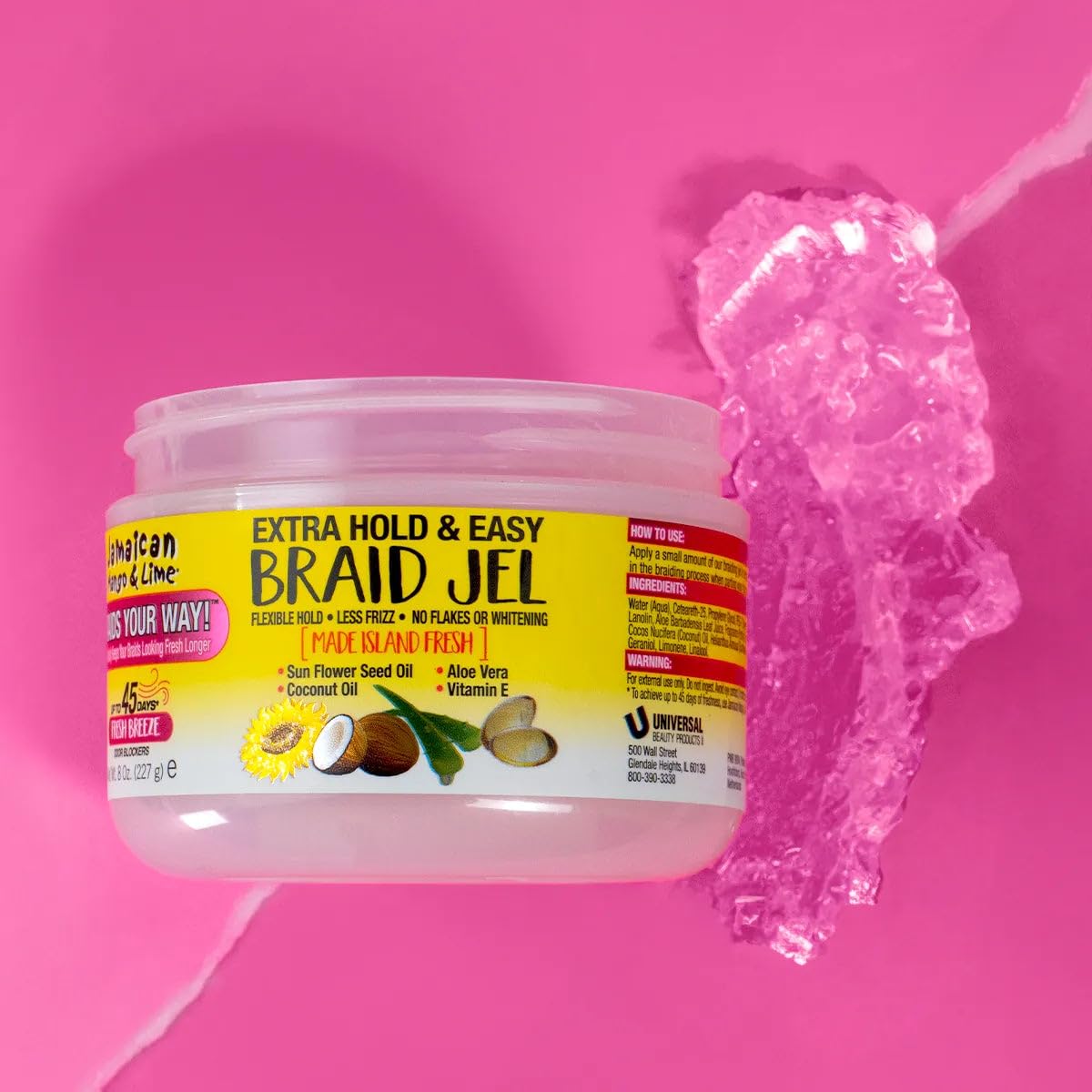 Jamaican Mango & Lime Braids Your Way Extra Hold & Easy Braid Jel - Non-Flaking Gel for Braids, Twists & Locs - Smooths Edges, Controls Frizz, Adds