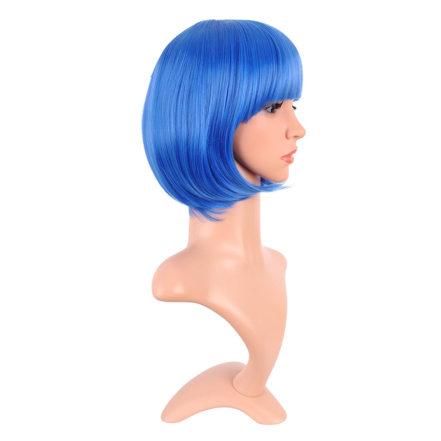 MapofBeauty 12 Inch /30 cm Fashion Lady Short Straight Synthetic Flat Bangs Bob Wig (Bright Blue) Beauty and Personal Care MapofBeauty
