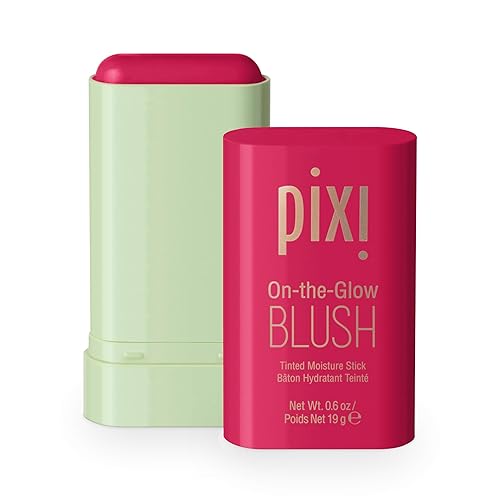 Pixi On-the-Glow Blush Stick in Ruby, Hydrating Tinted Moisture Stick for Cheeks and Lips with Ginseng, Aloe Vera and Fruit Extracts, Twist-Up Design