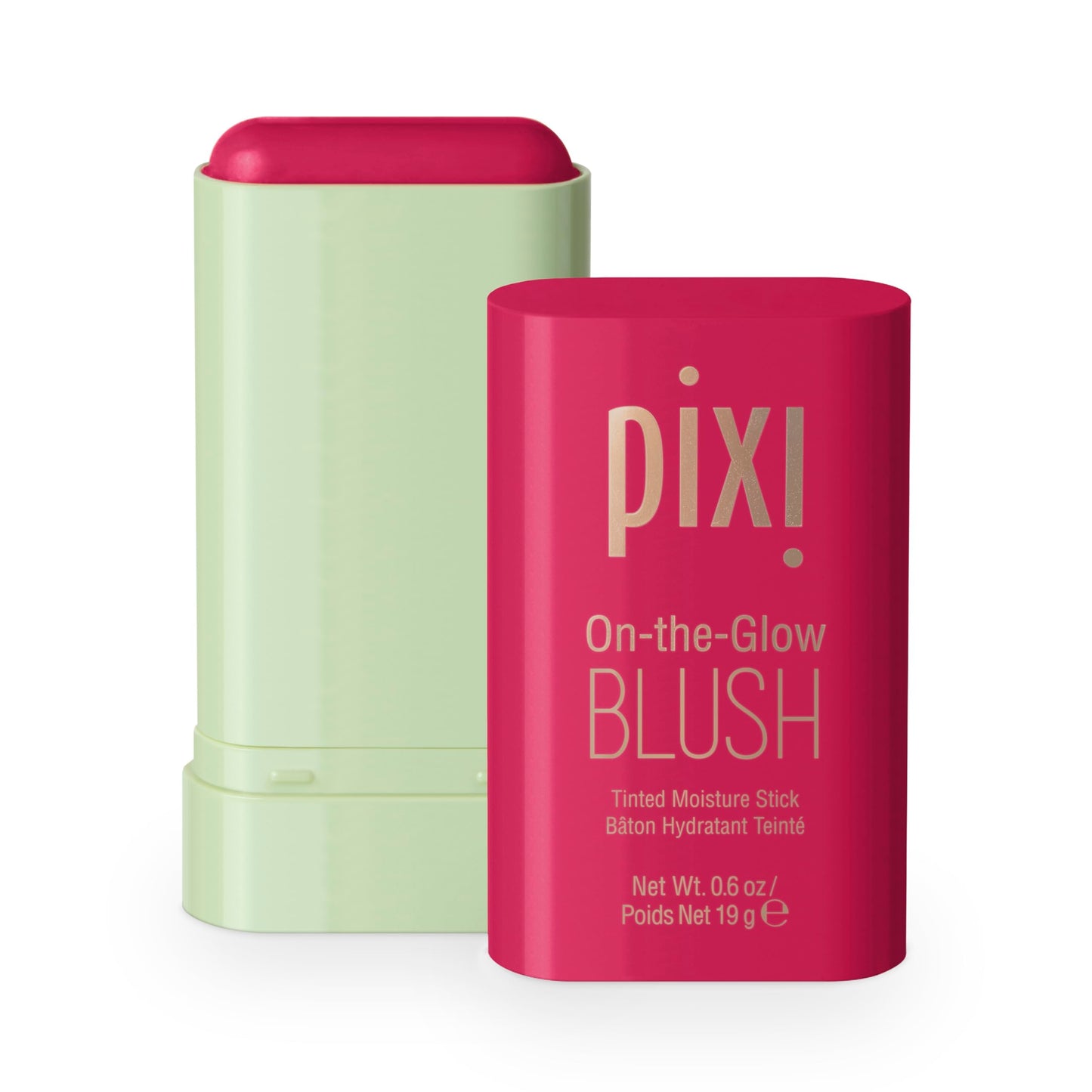 Pixi On-the-Glow Blush Stick in Ruby, Hydrating Tinted Moisture Stick for Cheeks and Lips with Ginseng, Aloe Vera and Fruit Extracts, Twist-Up Design