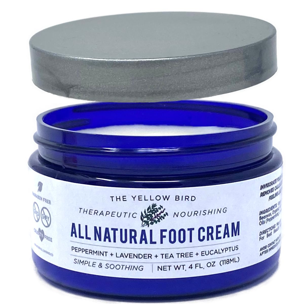 Yellow Bird Natural Tea Tree Foot Cream & Organic Foot Balm for Dry, Cracked Feet & Heels - Peppermint Moisturizer for Athlete’s Foot Relief