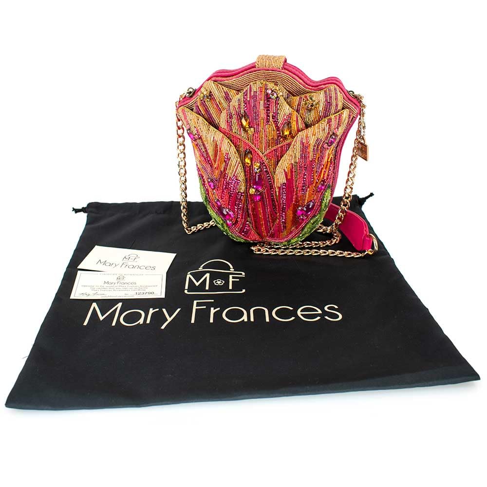 Mary Frances Treasured Tulip Beaded Flower Shape Crossbody Novelty Handbag, Pink