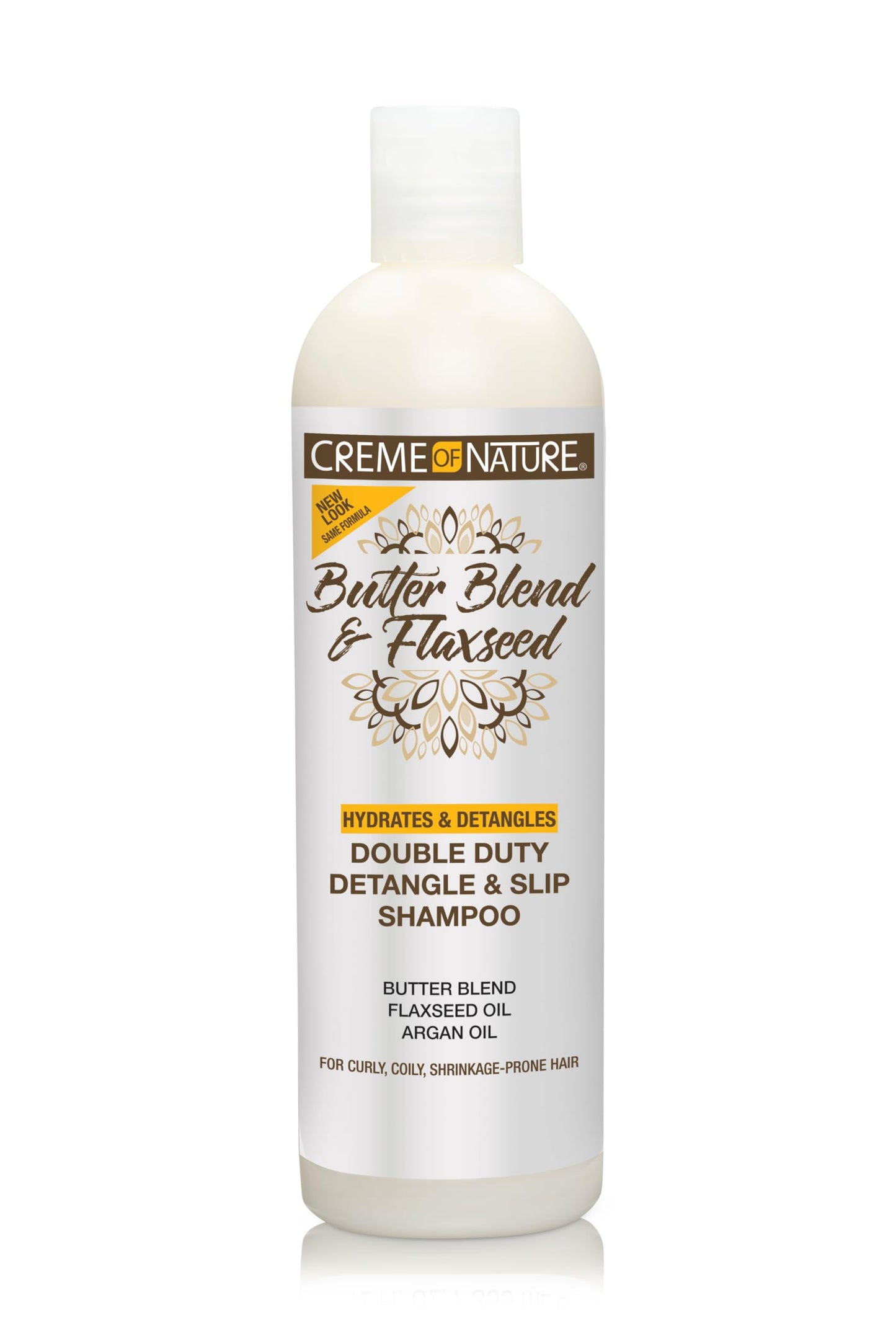 Creme of Nature Double Duty Detangle and Slip Shampoo with Butter Blend, Flaxseed and Argan Oil, Moisture-Rich Elongating Cleanser for Natural, Curly