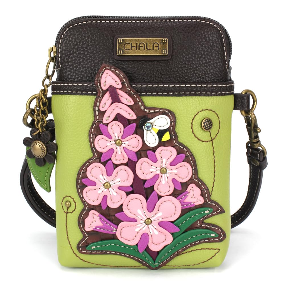 CHALA Plant Life Collection Cell Phone Crossbody Purse-Women PU Leather/Canvas Multicolor Handbag with Adjustable Strap - Fireweed - green