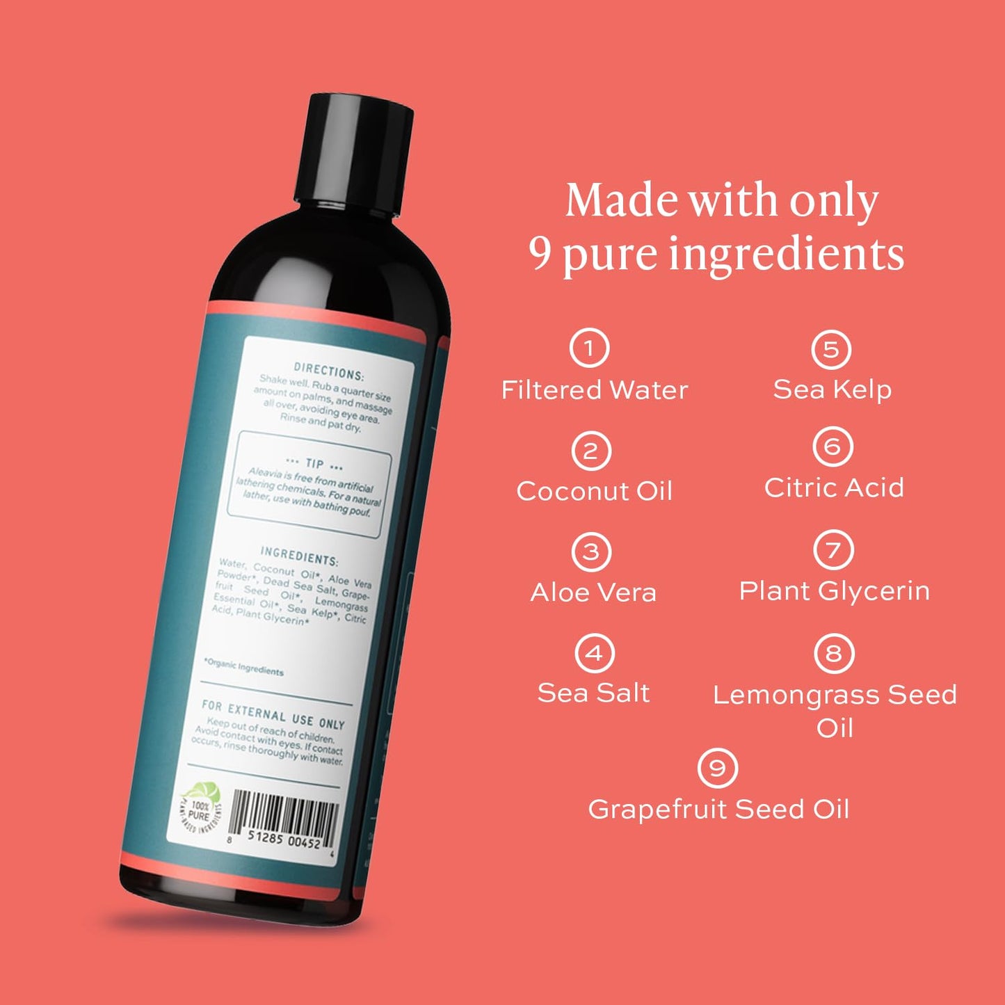 Aleavia Citrus Bliss Body Cleanse - Organic & All-Natural Prebiotic Body Wash, Scented with Pure Essential Oils - Nourish Your Skin Microbiome - 16 Beauty & Personal Care Aleavia