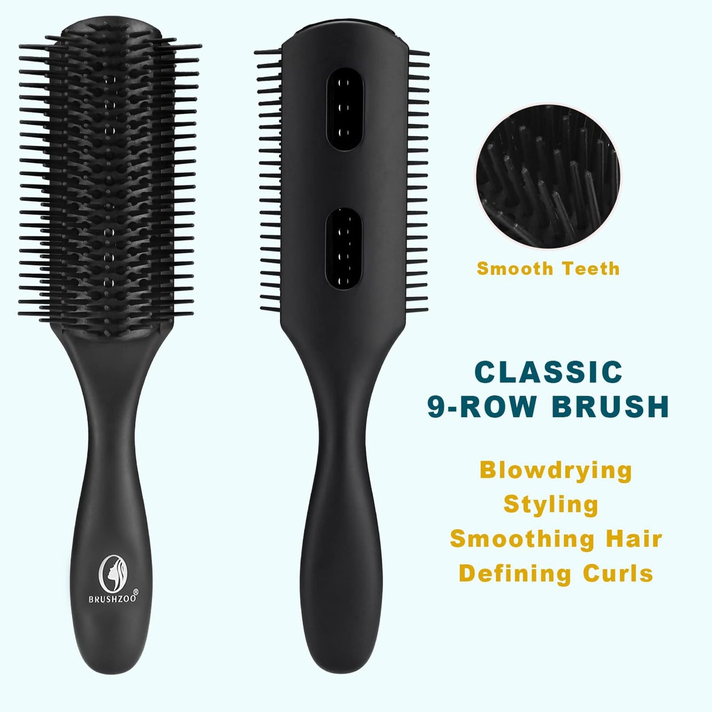 BRUSHZOO Hair Brush Set, Detangler Brush for Women Men Kid Detangling Styling Massaging, Curly Hair Brush for 3/4abc Wet Dry Hair (Black)