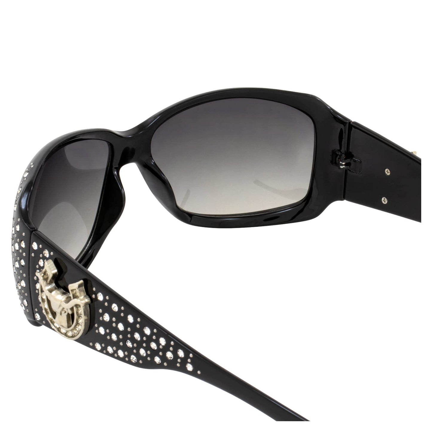 Rodeo Queen 2 Pairs of Studded Horseshoe Sunglasses for Women Black Frame w/Fashion Metal Accent Piece Bling Rhinestones & Smoke Gradient Lenses