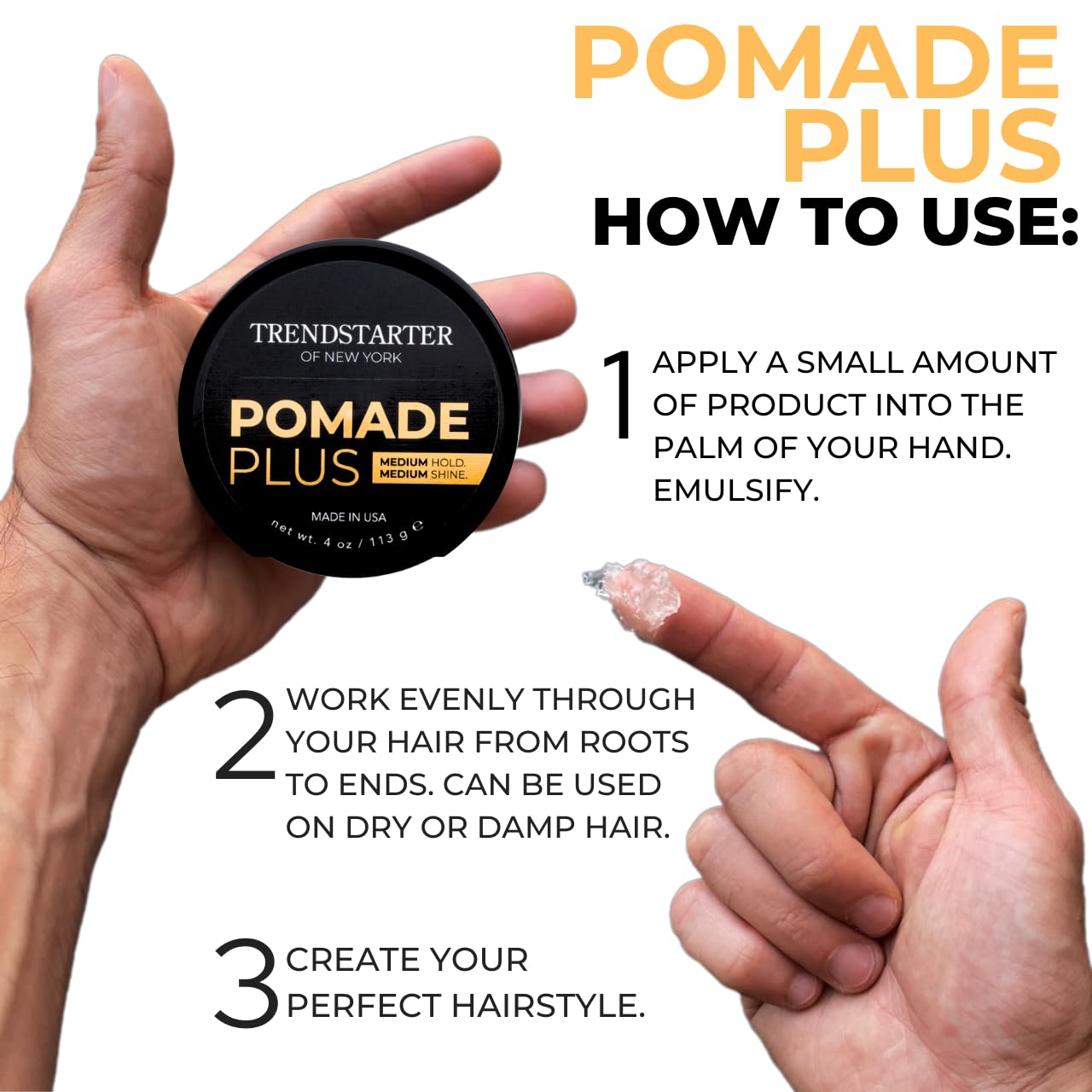 TRENDSTARTER - POMADE PLUS (4oz) - Medium Hold - Medium Shine - Premium Flake-Free Water-Based Premium Hair Styling Gel Product for All Hair Types