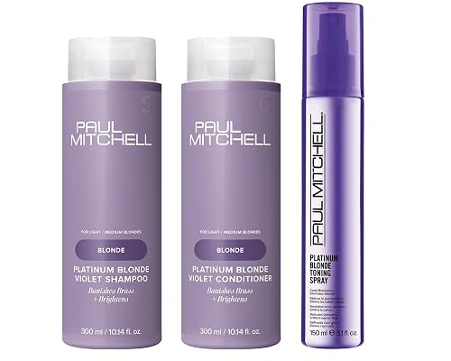 Paul Mitchell Platinum Blonde Trio Set - Shampoo, Conditioner and Toning Spray for Natural and Color-Treated Blonde, White and Silver Hair - Banishes