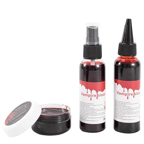 Vampire Blood Fake Blood Kit - Coagulated Gel, Spray & Dripping Liquid for Realistic Vampire Zombie SFX Makeup, Skin-Safe Washable Special Effects