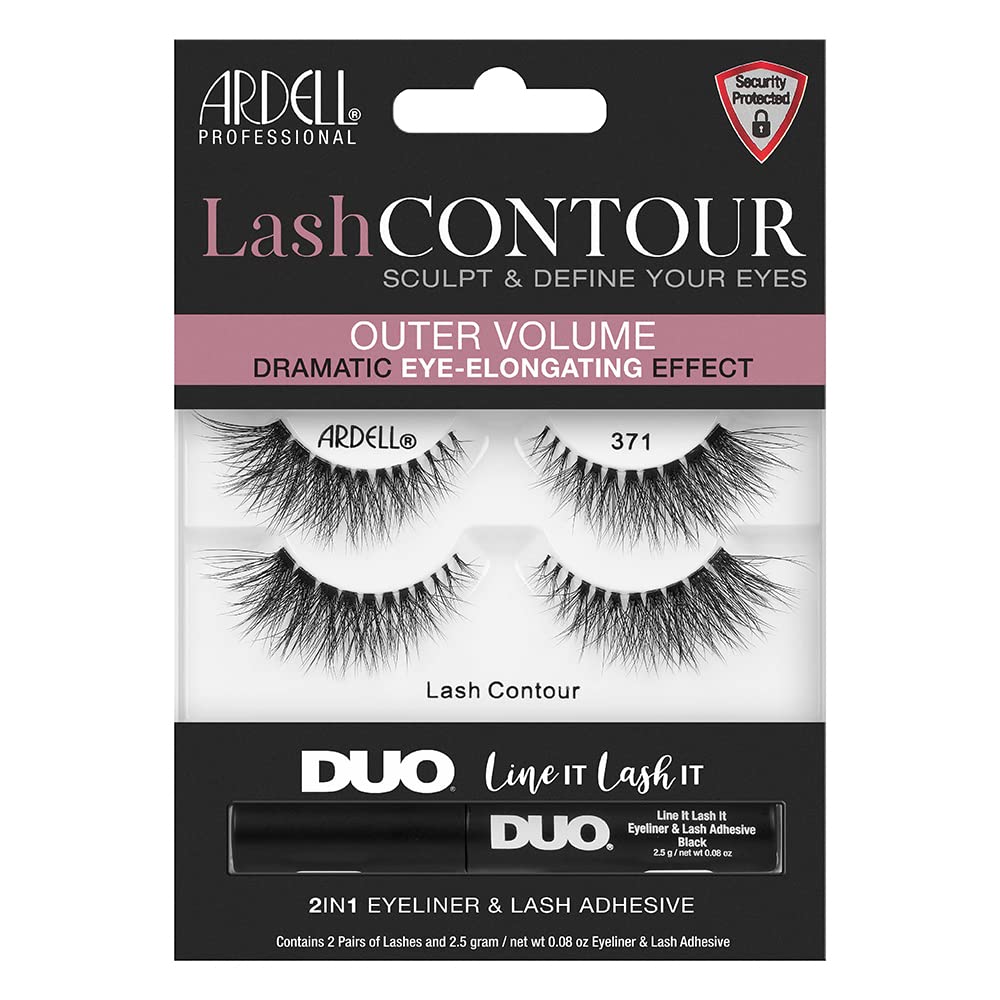 Ardell Lash Contour 371 Outer Volume Dramatic Eye-Elongating Effect with DUO Line It Lash It Adhesive Black, 2 Pairs