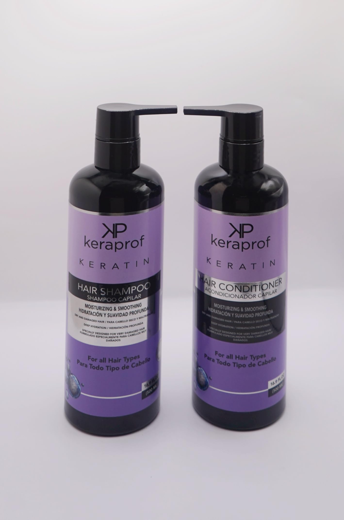 KeraProf Keratin Hair Care Set, Shampoo, Conditioner, Hair Mask, Crystal Shine Serum, Moisturizing and Smoothing Treatment for All Hair Types, 4 Piece