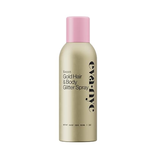 Eva NYC Kweeen Gold Hair and Body Glitter Spray - Ultra Shimmery Gold Glitter for Festivals - Adds Shine + Non-Sticky - Quick Drying Sparkle Spray