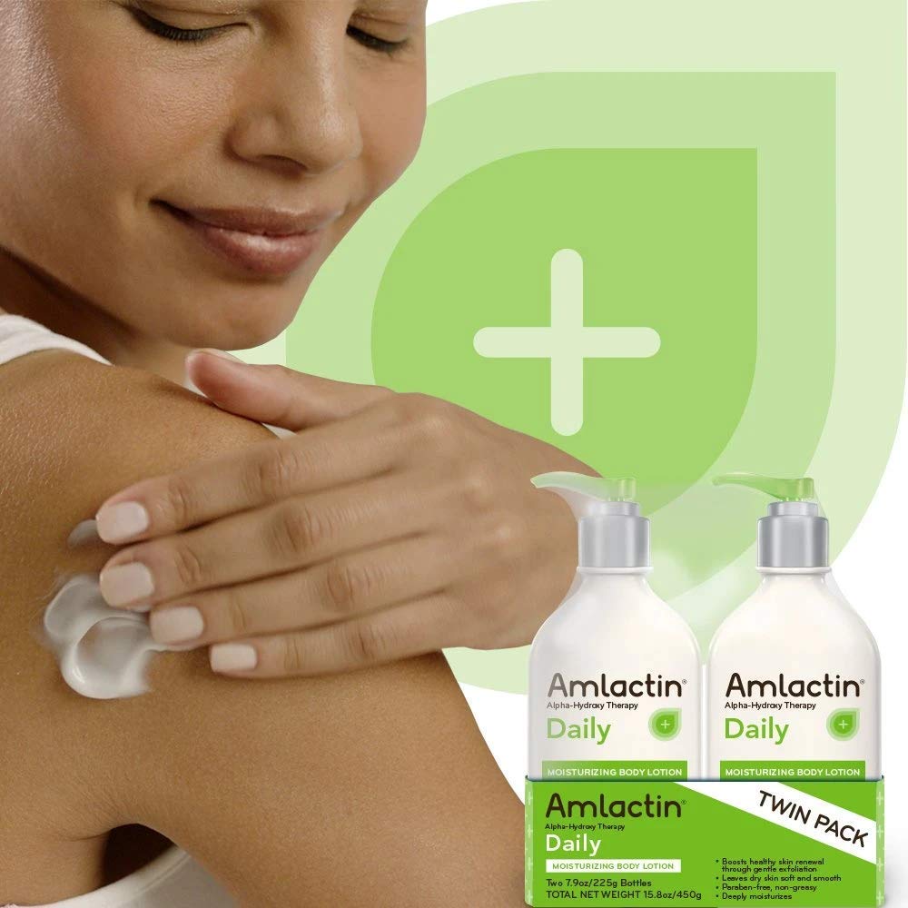 AmLactin Daily Moisturizing Lotion for Dry Skin, 7.9 oz Pump Bottles (Twin Pack), 2-in-1 Moisturizer Body Lotion with 12% Lactic Acid