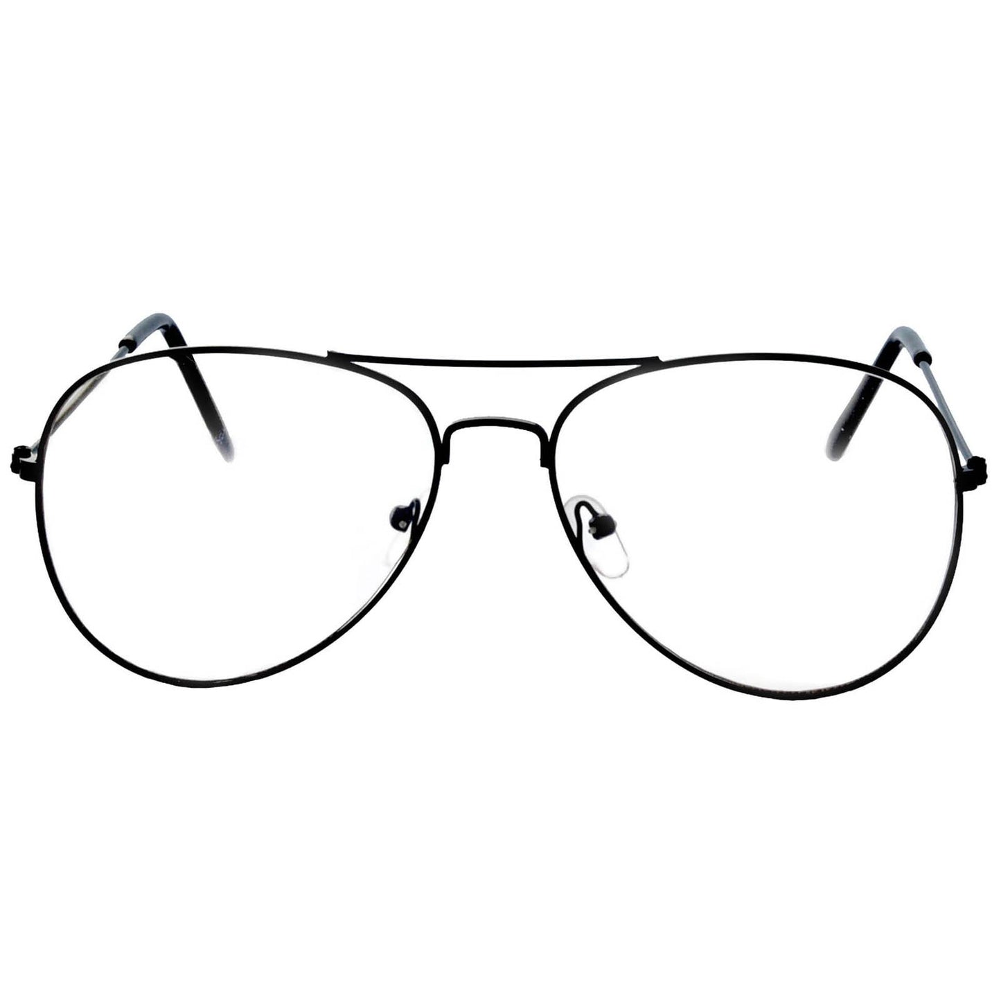 Aviator Clear Lens Black Metal Sunglasses Men's Women's Non-Prescription OWL