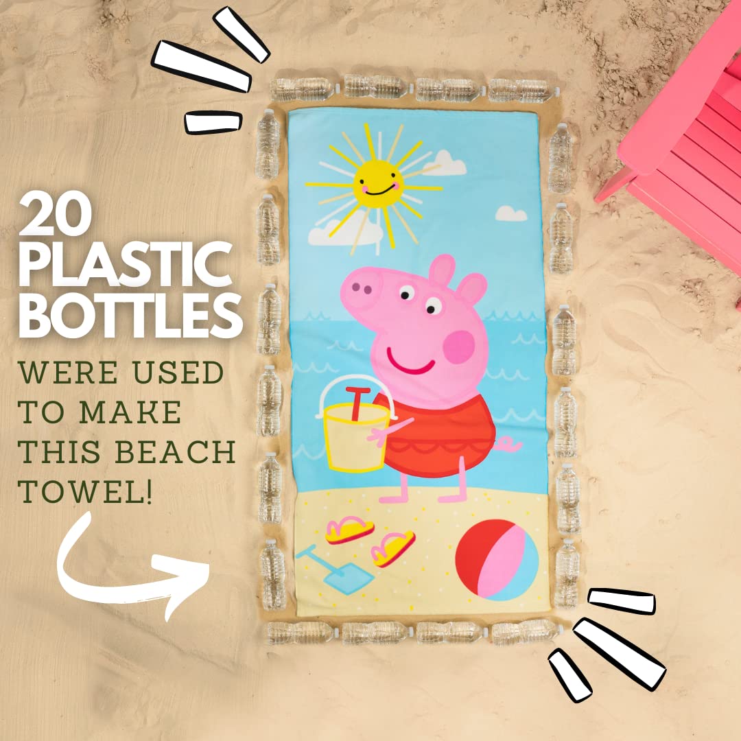 Franco Peppa Pig Kids Super Soft Lightweight 100% Recycled Bath/Pool/Beach Towel Made from Recycled Plastic Bottles, 58 in x 28 in, (100% Official…