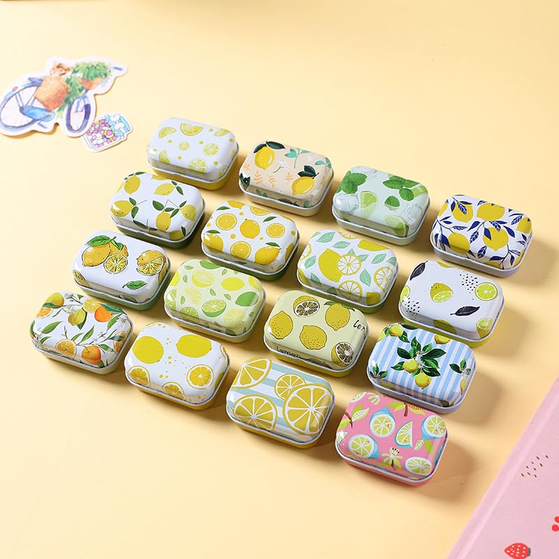 CCUUHJ 8Pcs Mini Lemon Tin Trinket Jewelry Organizer Storage Box Decorative Lime Boxes Small Metal Tins with Hinged Lids Portable Box Containers Gift…