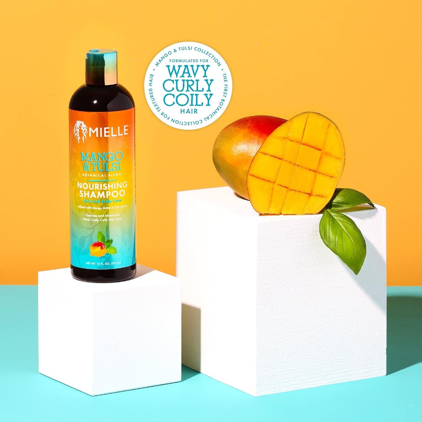 Mielle Organics Mango & Tulsi Nourishing Hair Shampoo - Moisturizing Shampoo for Curly Hair - Gently Cleanses & Remove Scalp Impurities - Nourishes