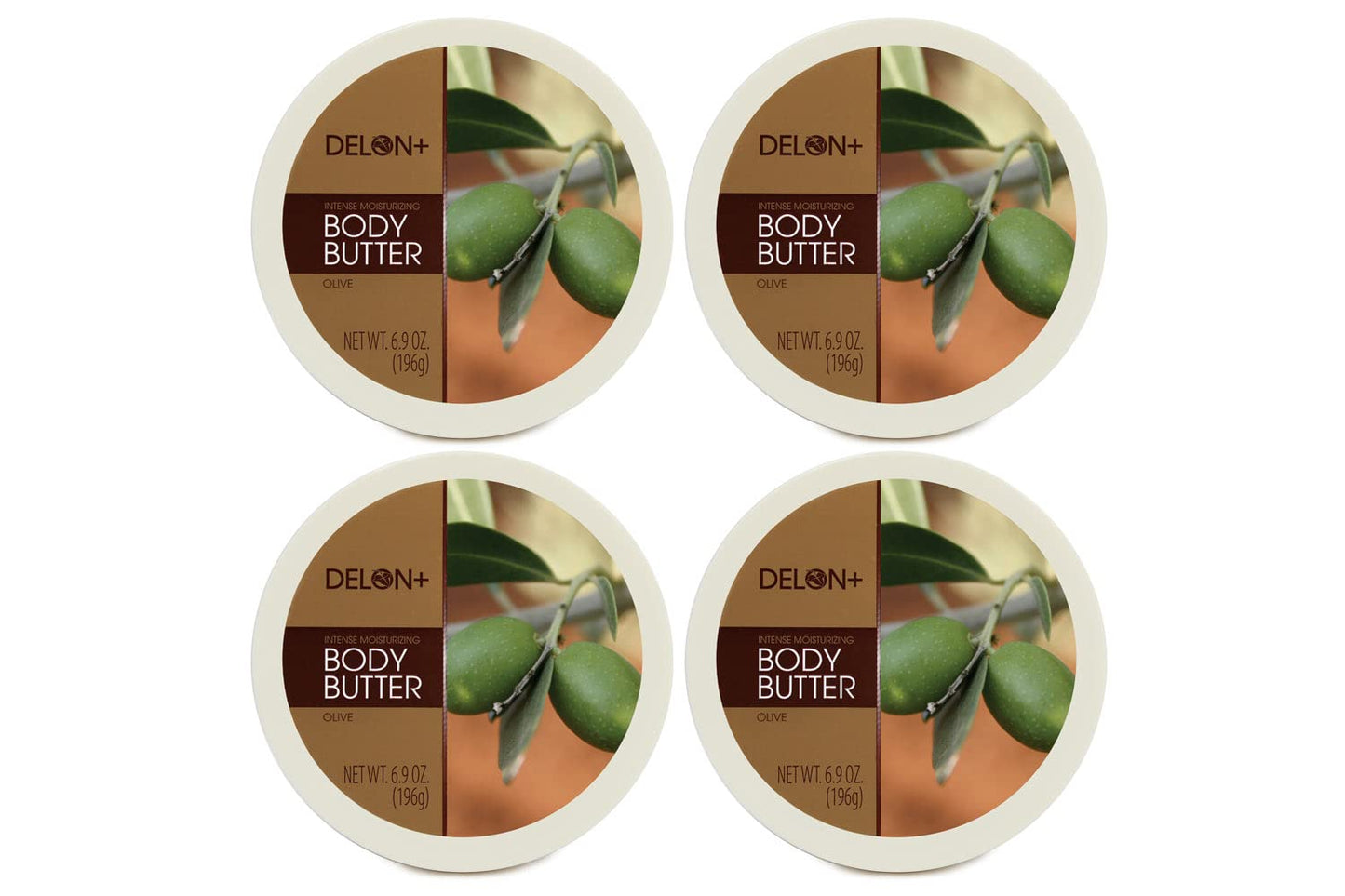 DELON Intense Moisturizing Body Butter, Olive with Olive Oil & Vitamin E, 6.9 oz (Pack of 4)