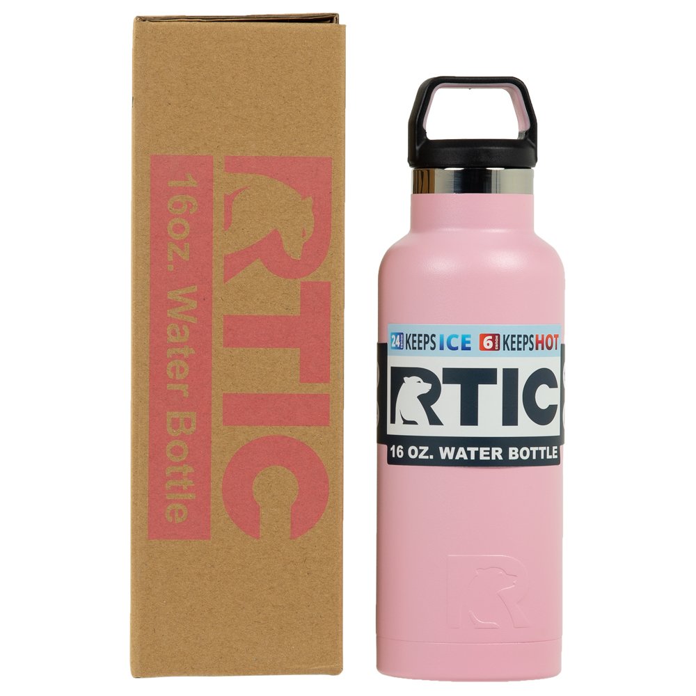 RTIC 16 oz Vacuum Insulated Water Bottle, Stainless Steel Metal, Double Wall, BPA Free, for Hot and Cold Drinks, Flamingo
