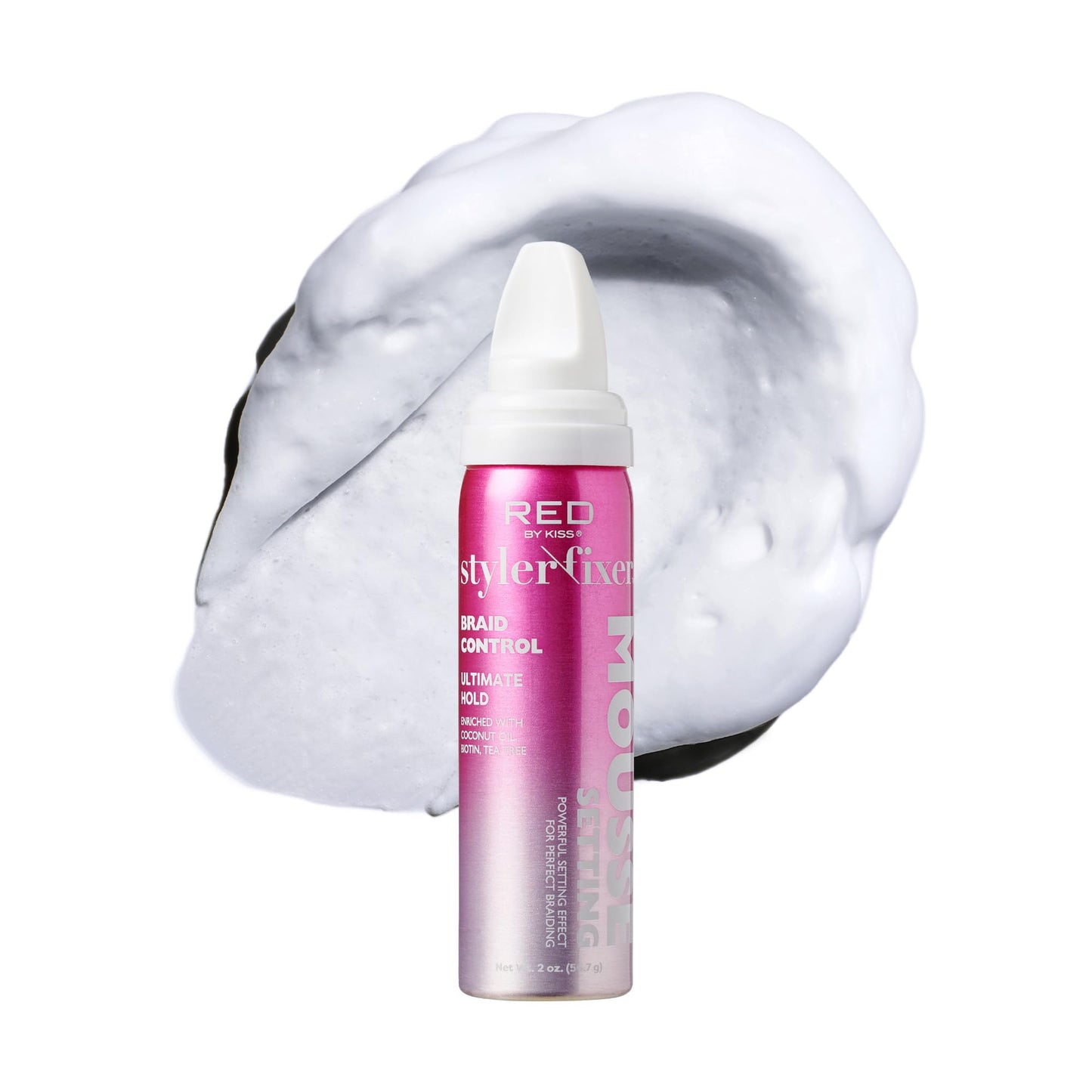 Red by Kiss Setting Mousse Braid Frizz Control, Curl Definition, Shine, Maximize Volume, Ultimate Hold, Long Lasting, Non Sticky Creamy Foam Style