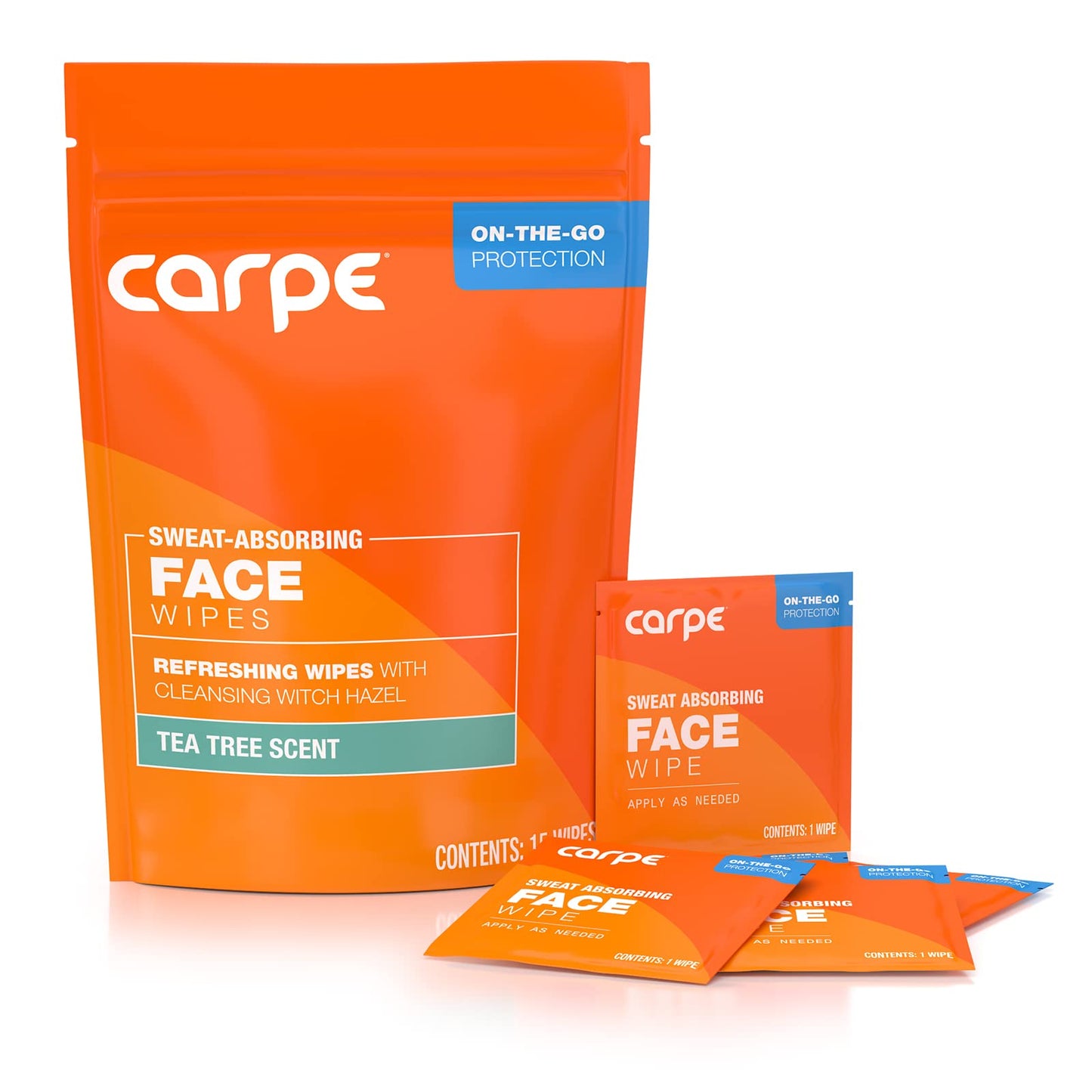Carpe Sweat Absorbing Face Wipes (15 Facial Wipes). Witch Hazel & Tea Tree Oil Wipes Infused with Eucalyptus. Energizing, Refreshing, and Soothing