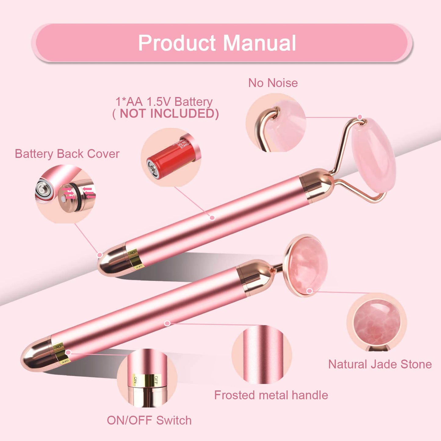 ZS ZESHIN Upgrade 2 in 1 Vibrating Jade Facial Massager Roller, Electric Rose Quartz Eye Face Roller to Press Skin Cream Oil for Anti-Aging Reducing