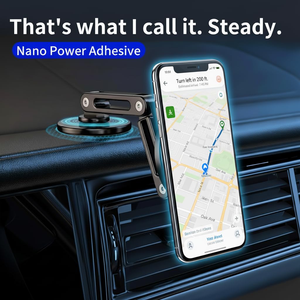 Car Phone Holder, Aluminum Alloy Car Phone Mount with Magnetic Suction, 360degree Rotation, Stable Phone Stand for Tesla Model 3/Y Accessories, Cell…