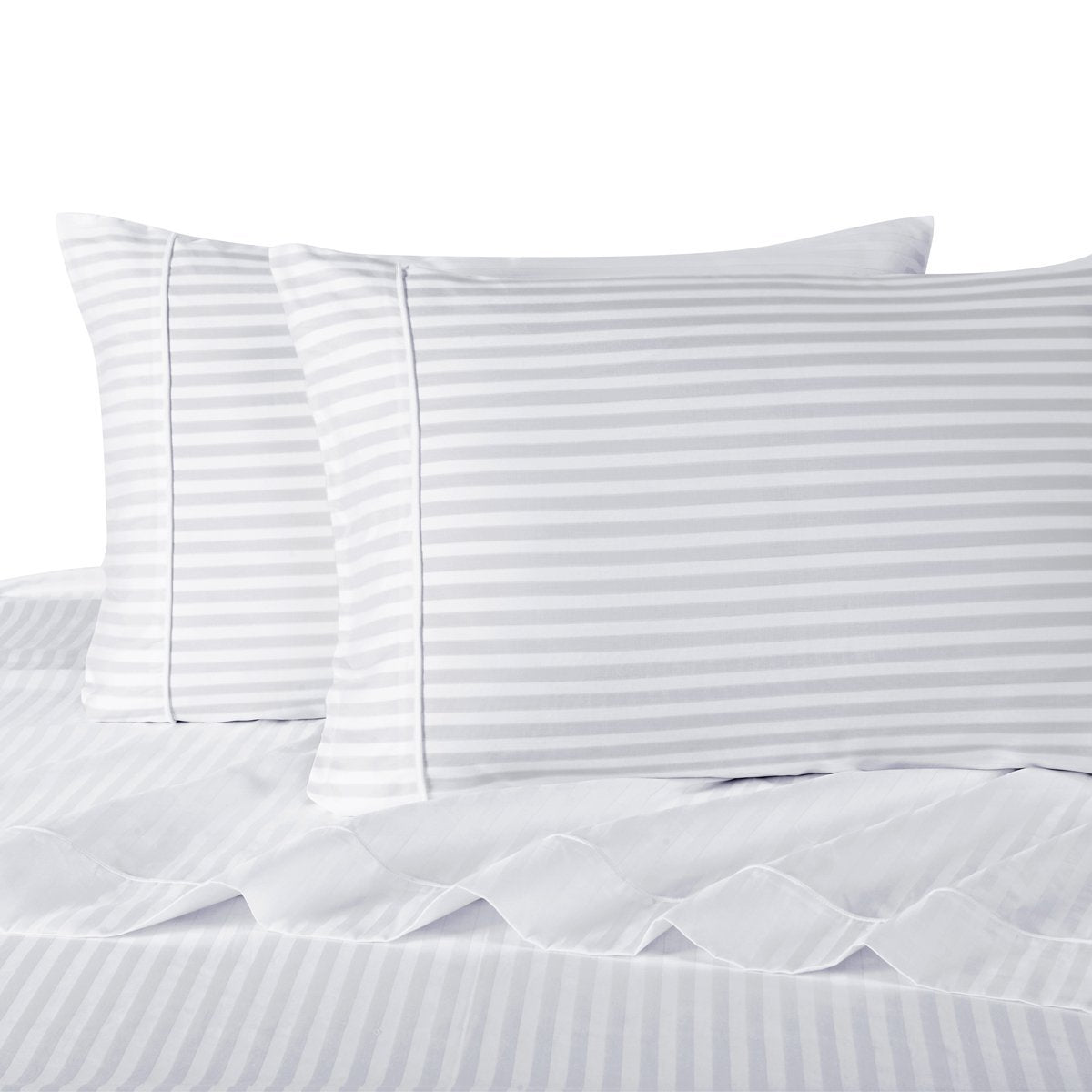 Royal Hotel Bedding Stripe White King Size Pillowcases, 2PC Pillow Cases, 100% Cotton, 300 Thread Count, Sateen Striped