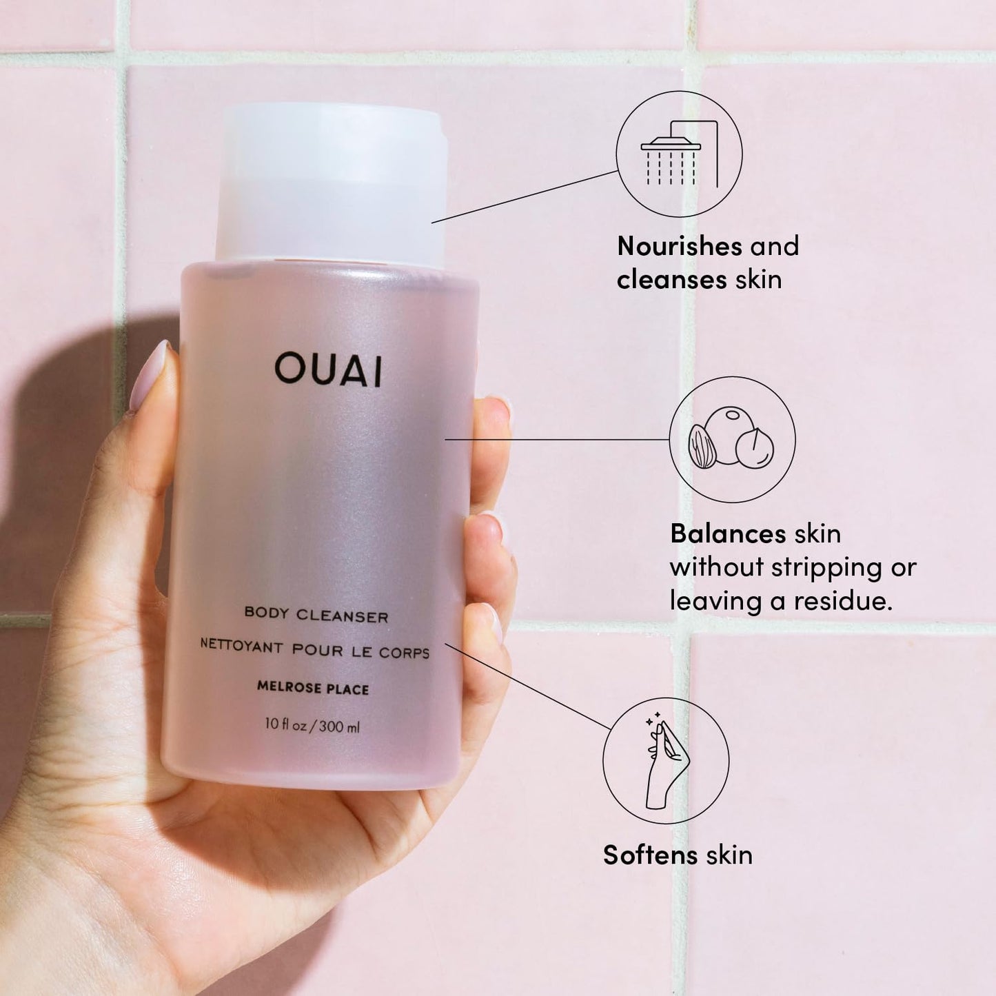 OUAI Body Cleanser, Melrose Place - Foaming Body Wash with Jojoba Oil and Rosehip Oil to Hydrate, Nurture, Balance and Soften Skin - Paraben Beauty and Personal Care OUAI