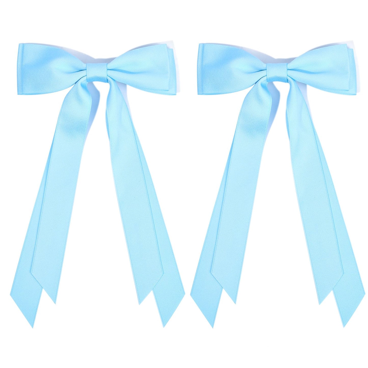 2PCS Silky Satin Hair Bows Hair Clip Blue Hair Ribbon Ponytail Holder Accessories Slides Metal Clips Hair Bow for Women Girls Toddlers Teens Kids Beauty and Personal Care Aileam