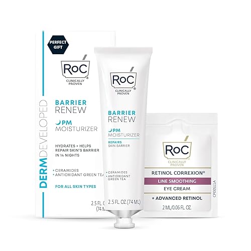 RoC Barrier Renew Night Moisturizer with Ceramides & Antioxidant Green Tea and Lipo Peptides to Renew Skin Barrier, (2.5 oz) with Retinol Eye Cream