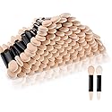 Deksias Disposable Dual Sided Eye Shadow Sponge Applicator Oval Tipped Eyeshadow Brushes Makeup Tool (50PCS, Beige white)