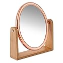 YEAKE Double Sided 10X Magnifying Makeup Mirror with Bamboo Stand,Small Desk Table Mirror with 360° Rotation,Standing Portable Cosmetic Mirror,Good