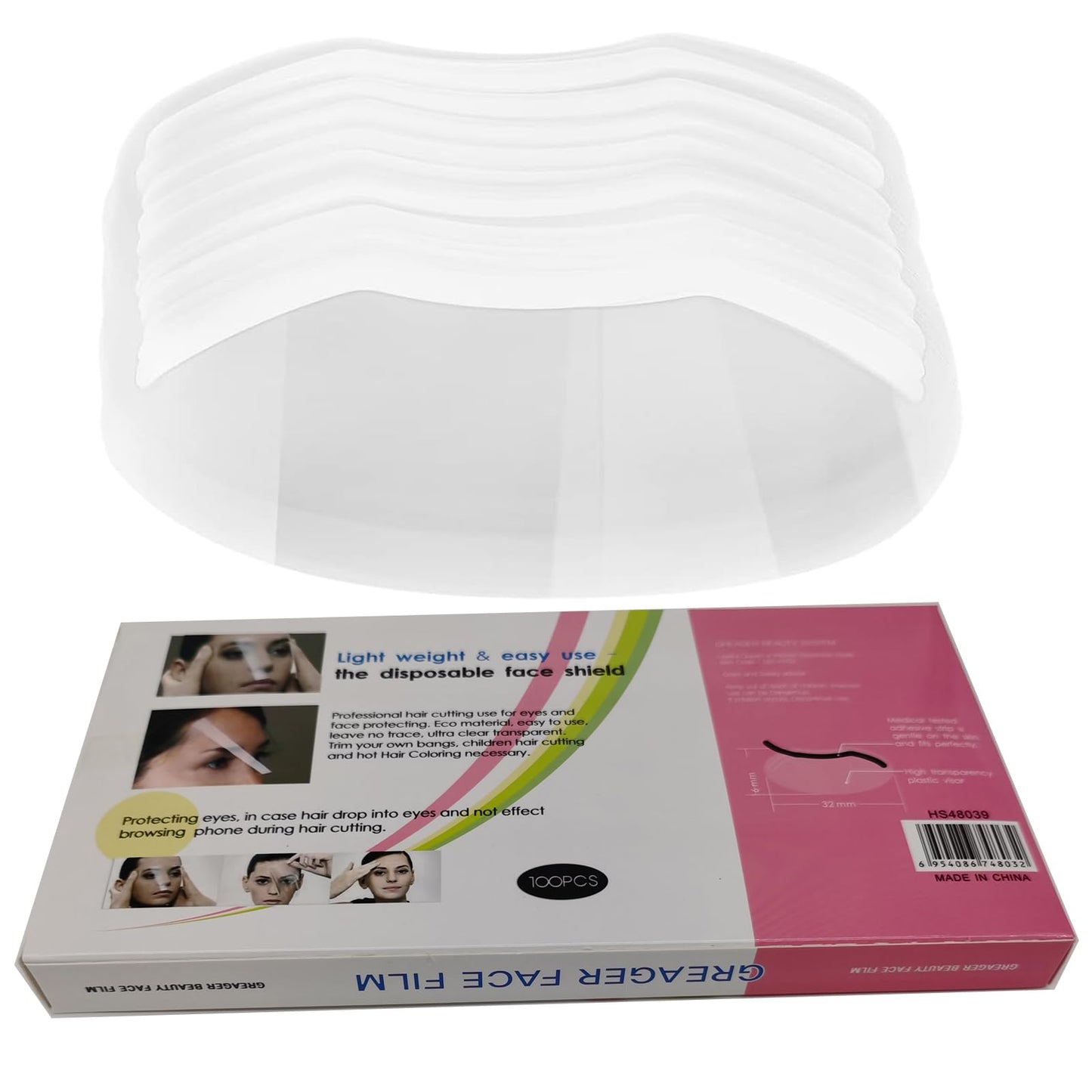 LWBTOSEE Clear Disposable Face Shield, for Shower Haircut Hairspray and Eyelash Extensions Eye Eyebrow Eyelid Surgery Aftercare (100 PCS)