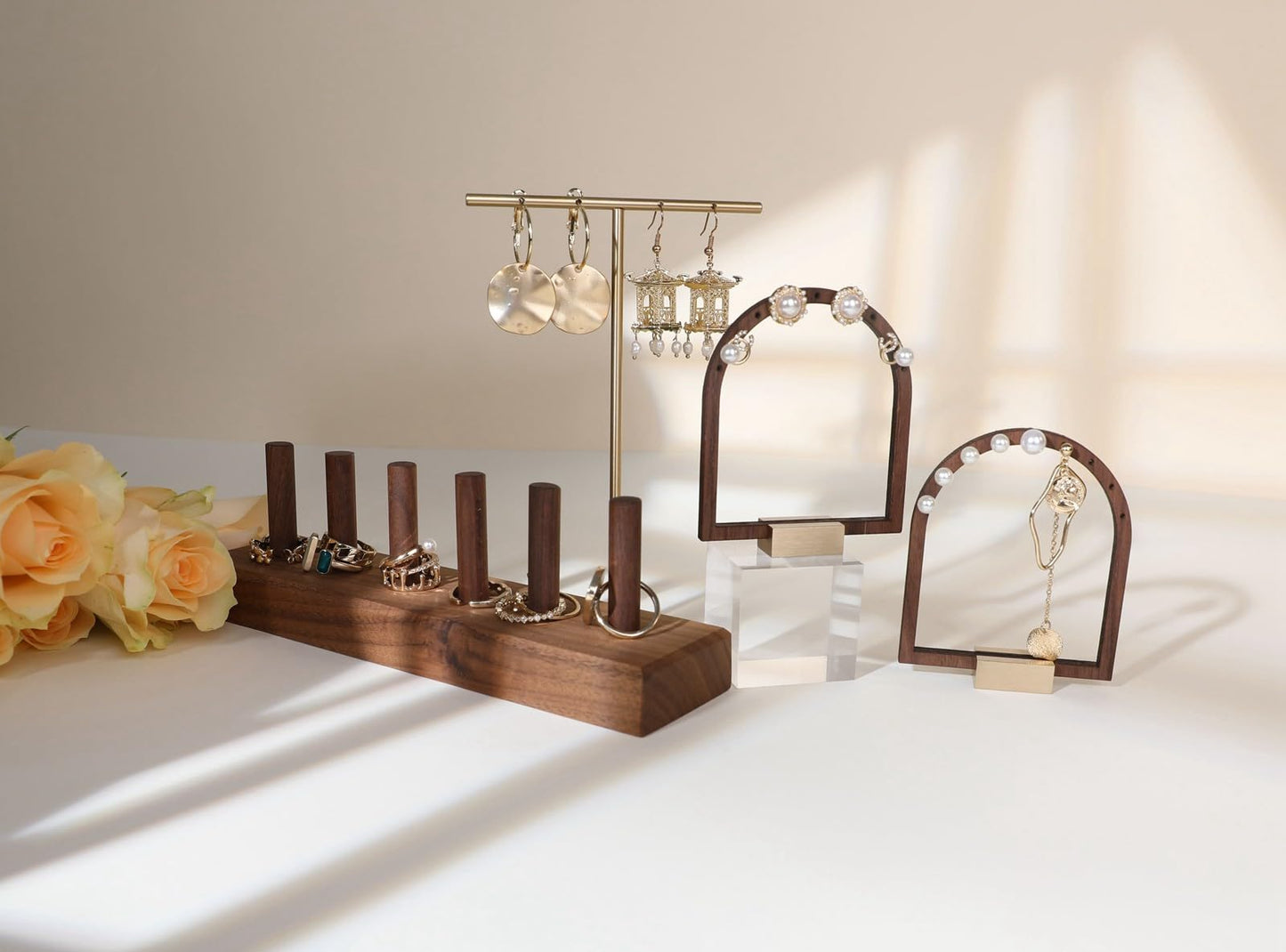 GemeShou wood ring storage jewelry organizer for woman, jewelry ring holder with 6 cones for jewelry selling, cute small ring display stand【Ring…