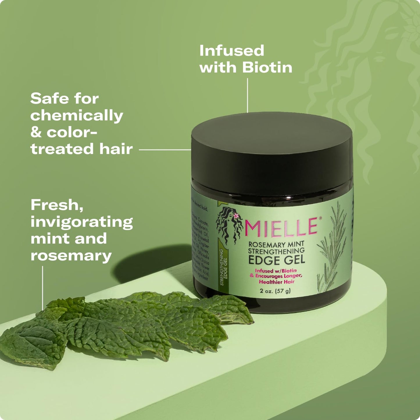 Mielle Organics Rosemary & Mint Edge Control Gel - Strong Hold Hair & Edge Gel for Women & Men - Infused with Biotin, Coconut & Babassu Oil