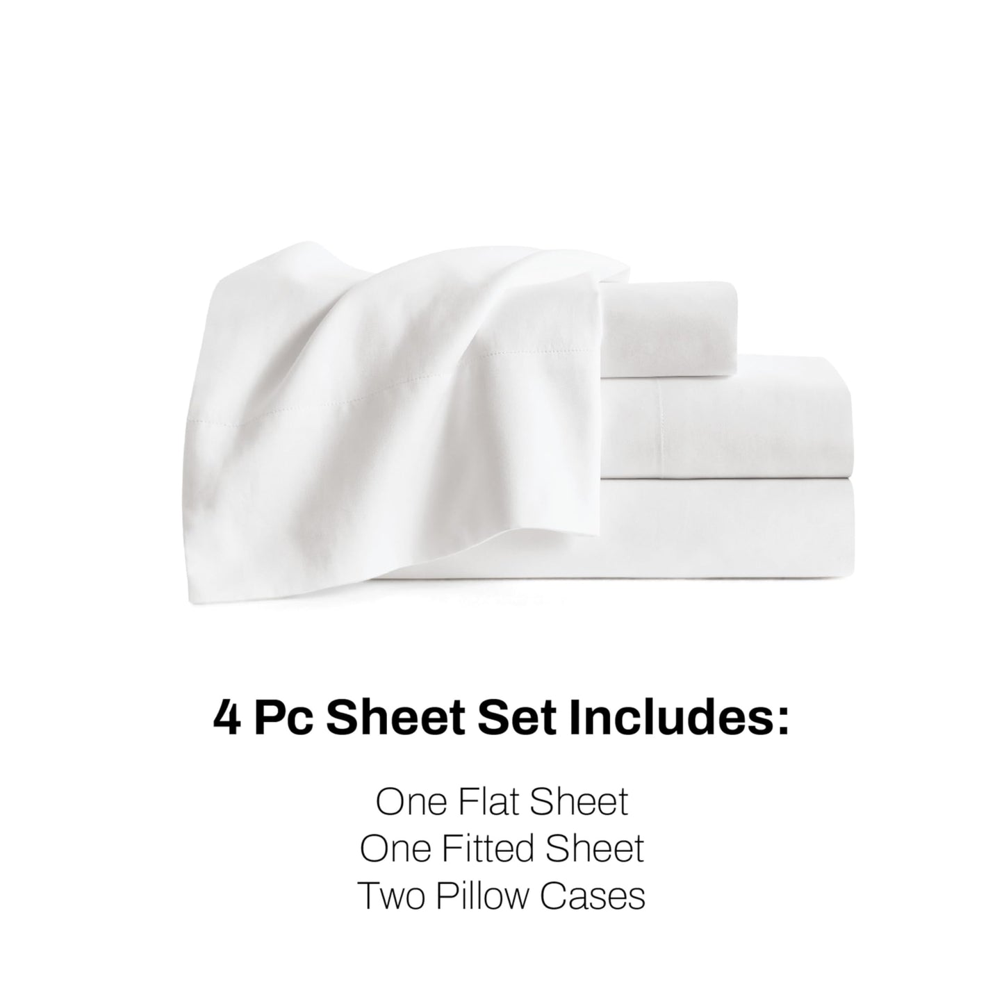 DKNY Queen Sheet Set, 4 Piece Bed Sheets, 100% Cotton Sateen 425 TC, 1 Flat Sheet, 1 Fitted, 2 Pillowcases, Bright White