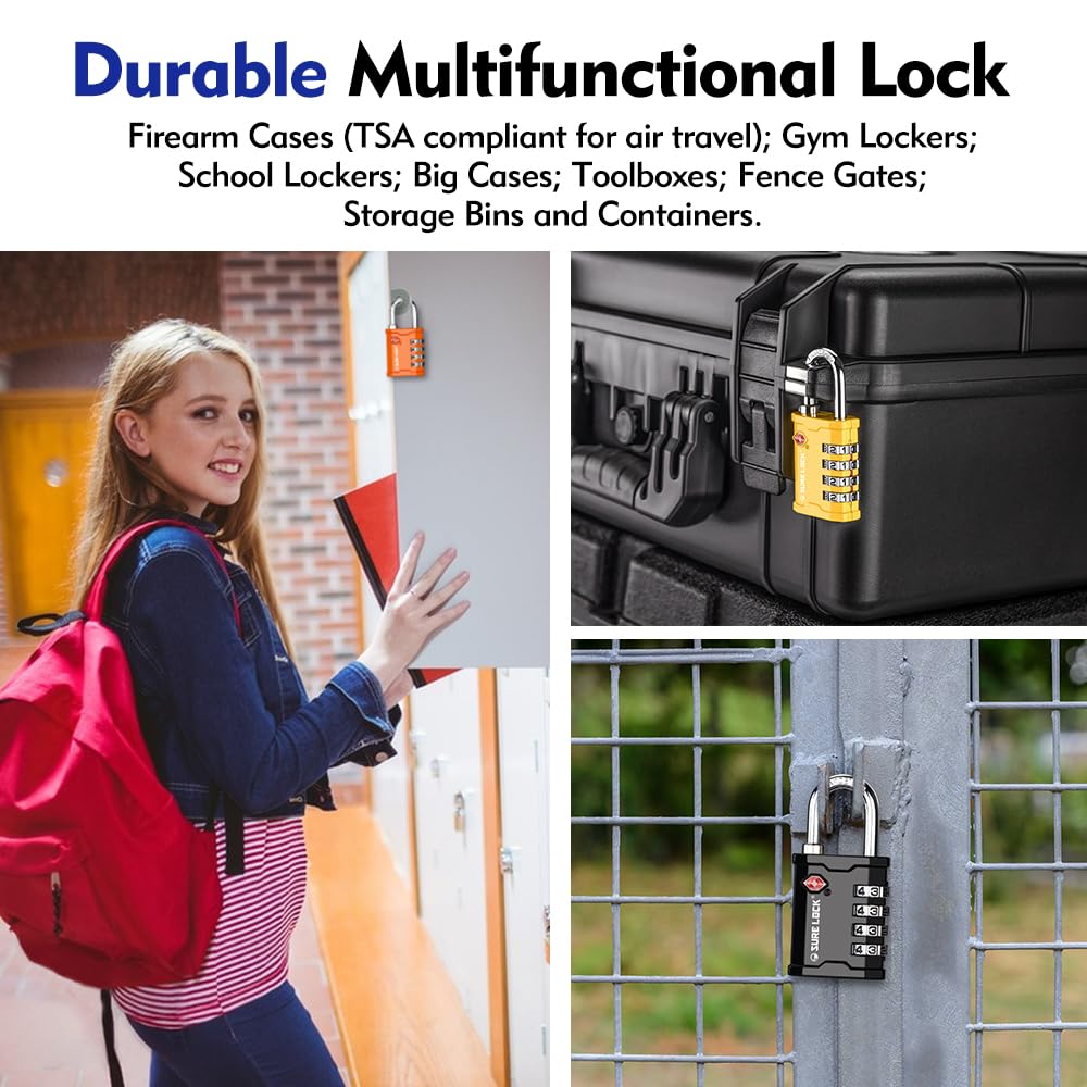 SURE LOCK TSA Accepted Heavy Duty Combination Padlocks 2 Pack – Travel Locks for Gun Cases, Equipment, Trade Shows, Music & Medical (Black)